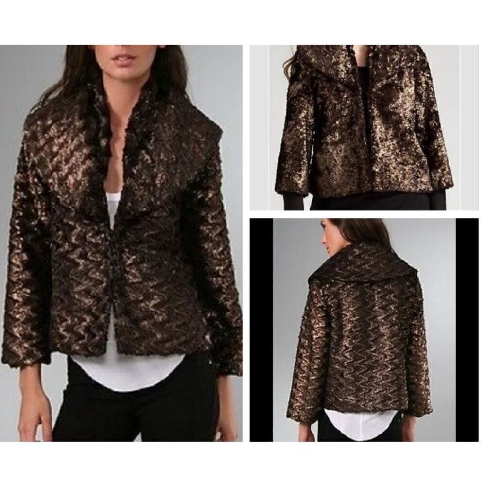 ALICE + OLIVIA Stacey Bendet Brown Copper Faux Fur Coat Jacket size S